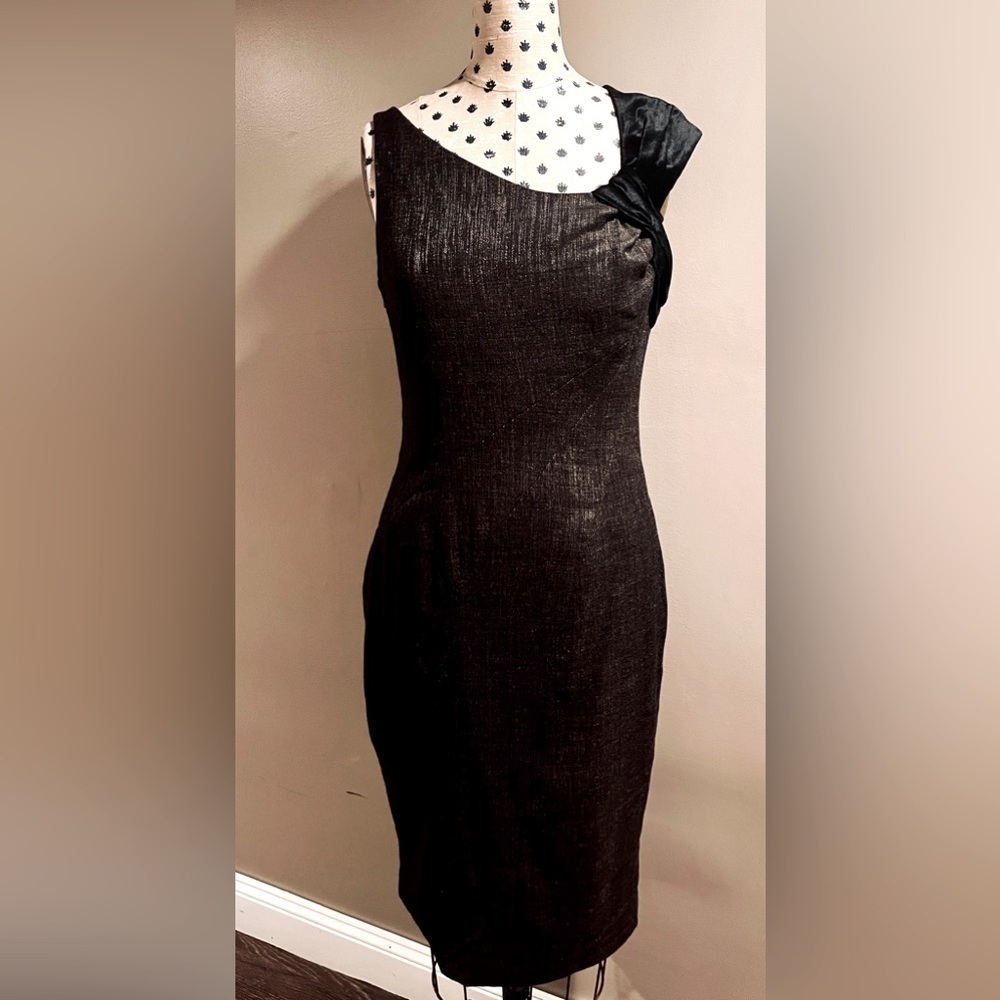 Tracy Reese Two Tone Wool + Velvet Sheath Black Gray Dress Size 4